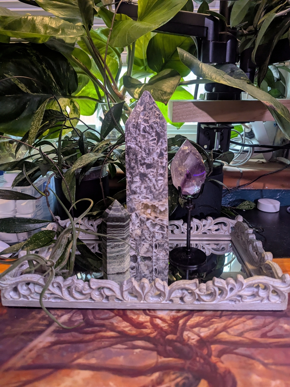 Mirror Tray With Ornate Wooden Detail